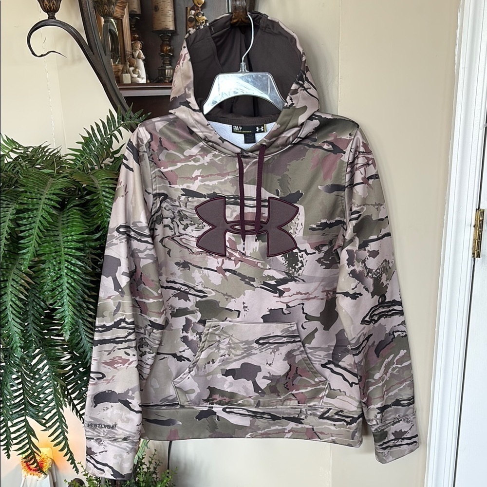 Under Armour Storm Camouflage Hoodie Embroidered Logo Fleece Lined Hunting